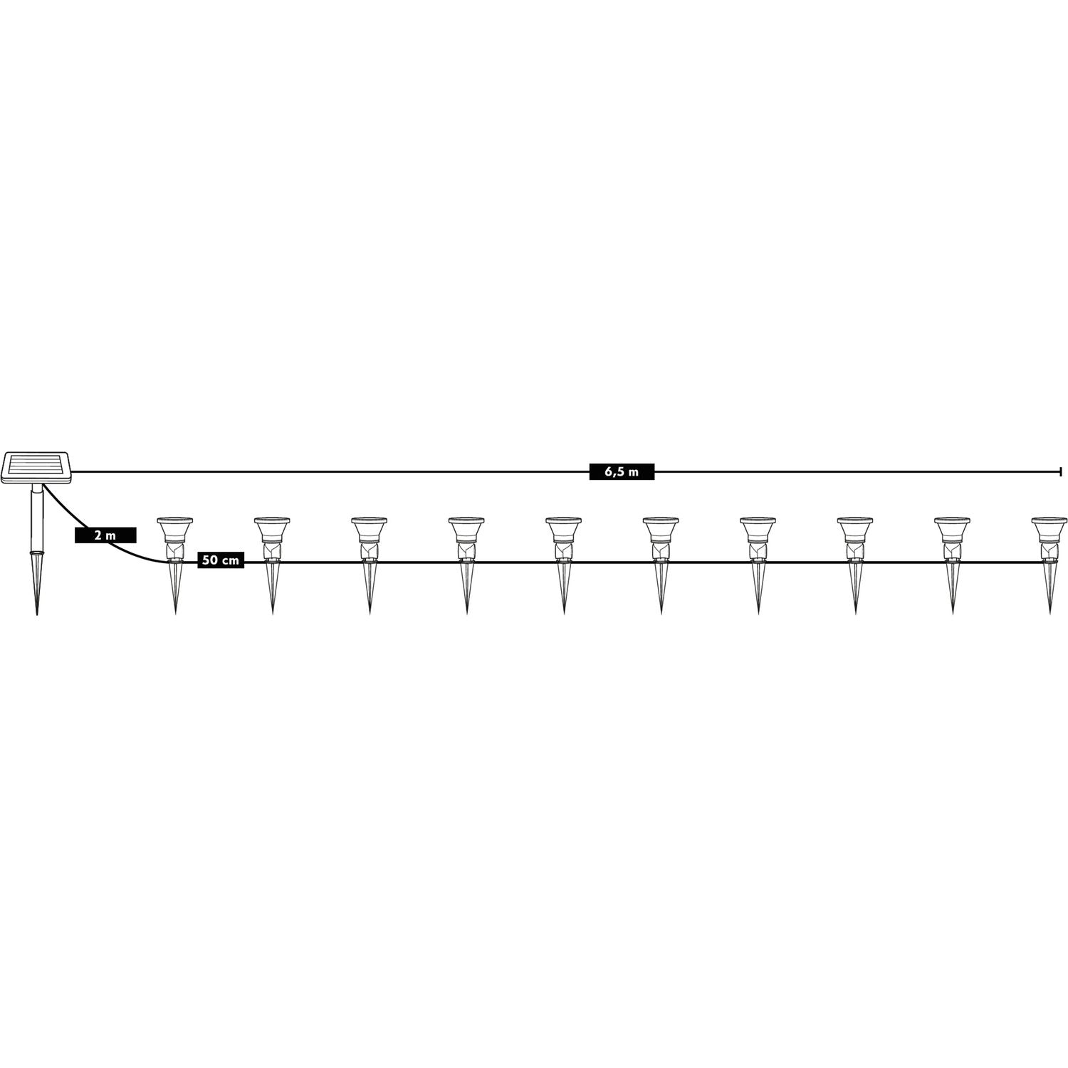 DICTROLUX - Catena Luminosa 10 Faretti Solari Luce Fredda da esterno - Lunghezza totale catena 6,5 metri